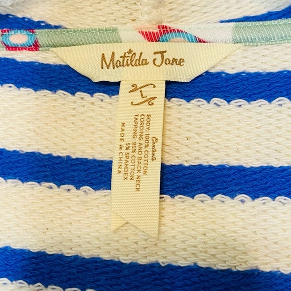 🔥 Matilda Jane• blue and white striped Midway hooded cardigan Size Large - Picture 5 of 10